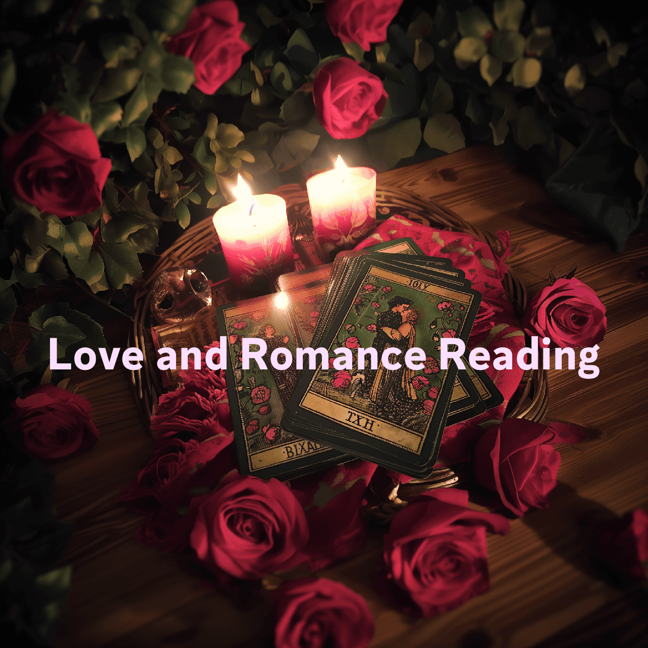 Tarot cards on roses with candles romantic